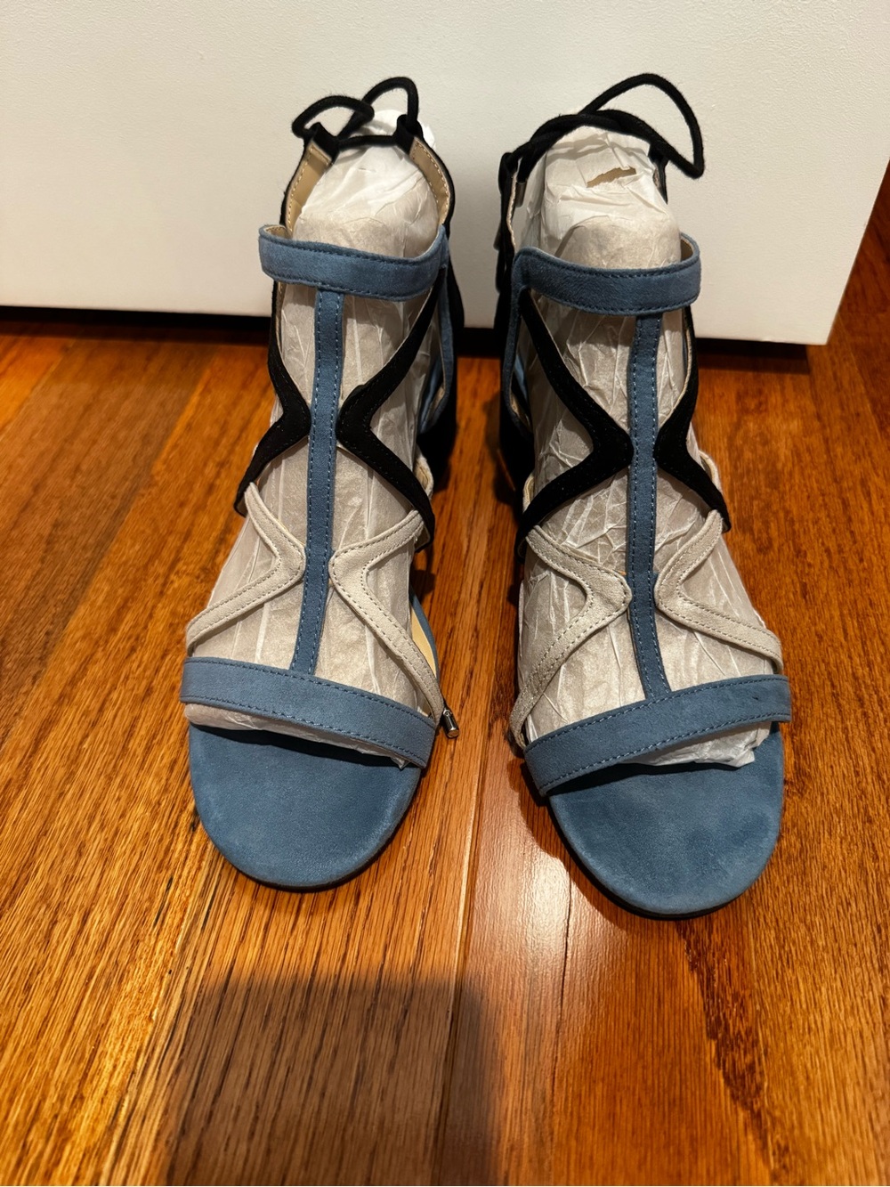 Unisa Multicolor Suede Strappy Block Heel Sandals Blue Gray Black 9.5M - Picture 2 of 6